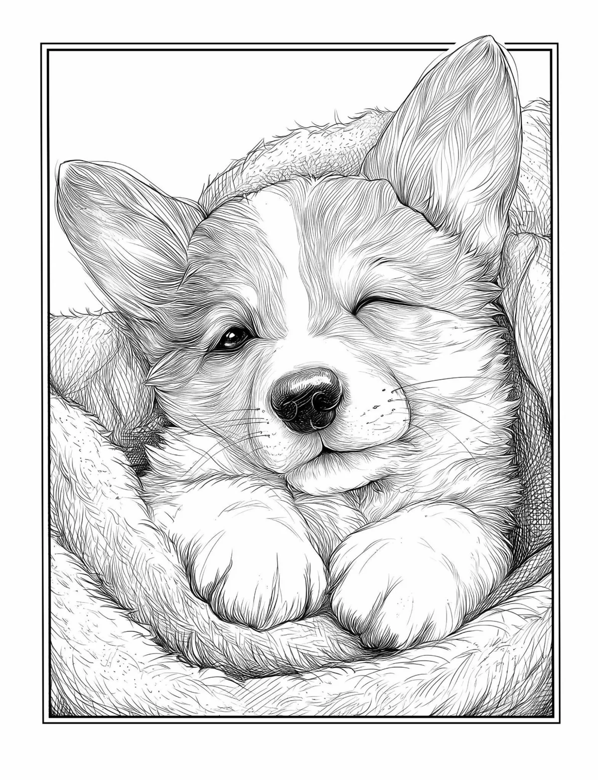 Corgi illustration sample from PAWS coloring book